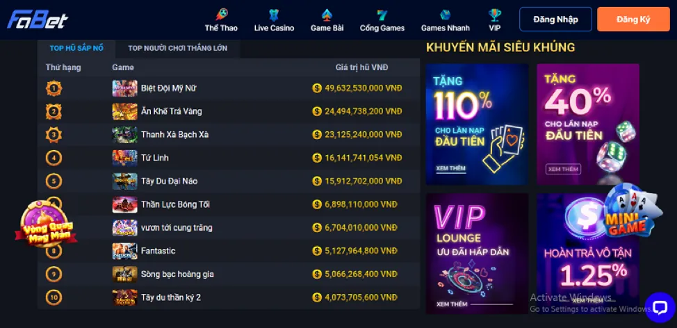Ưu đãi nạp tiền lần đầu cho game bắn cá